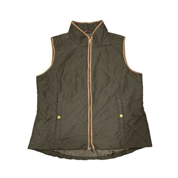 G.H. Bass & Co. Jackets & Blazers - G.H. Bass Black Quilted Puffer Vest – Brown Trim, Pockets, Women's XL
